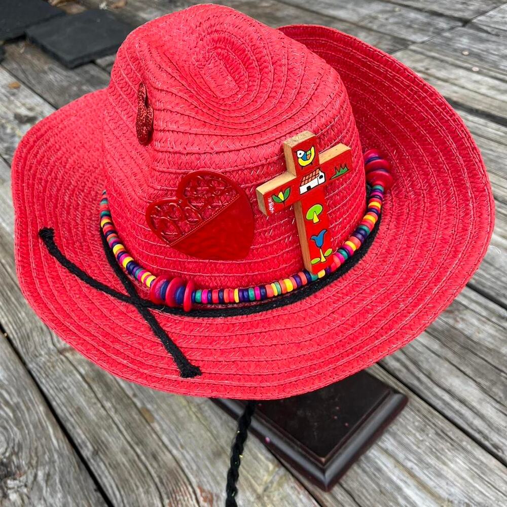 Red upcycled cowgirl hat